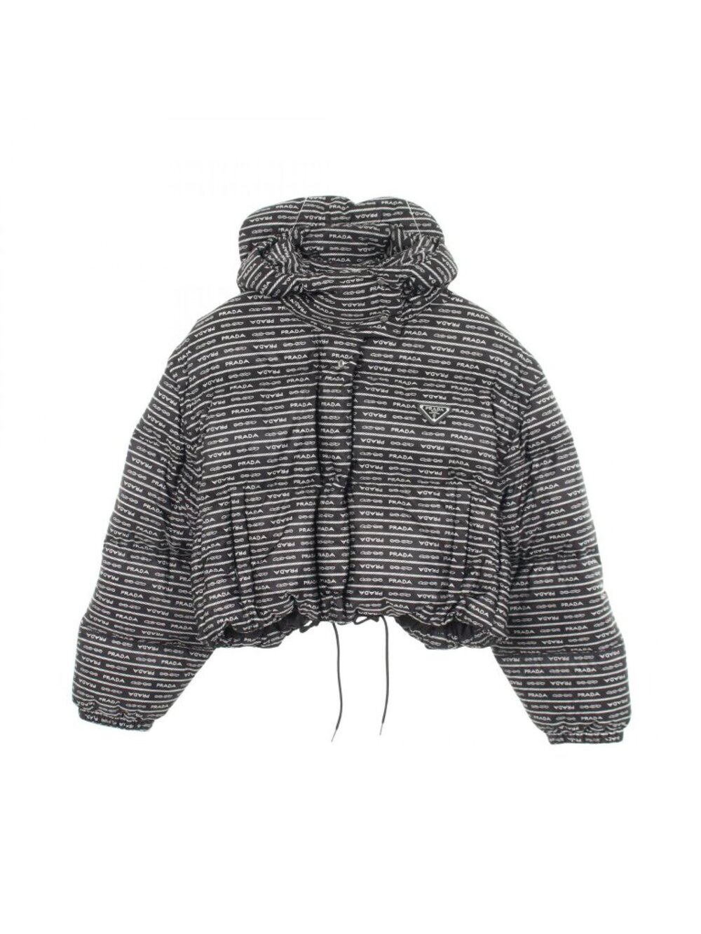 Prada Down Jacket Re-Nylon Logo All Over Print Hooded Cropped Nylon